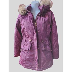 Ultimate Girls Parka Jacket Faux Fur Hood Polyester Maroon 14/16 Warm Winter Coa